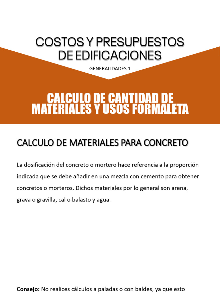 Calculo de Cantidad de Materiales y Usos Formaleta PDF Hormigón