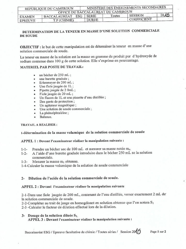 Bac CD TP Chimie 2019 | PDF