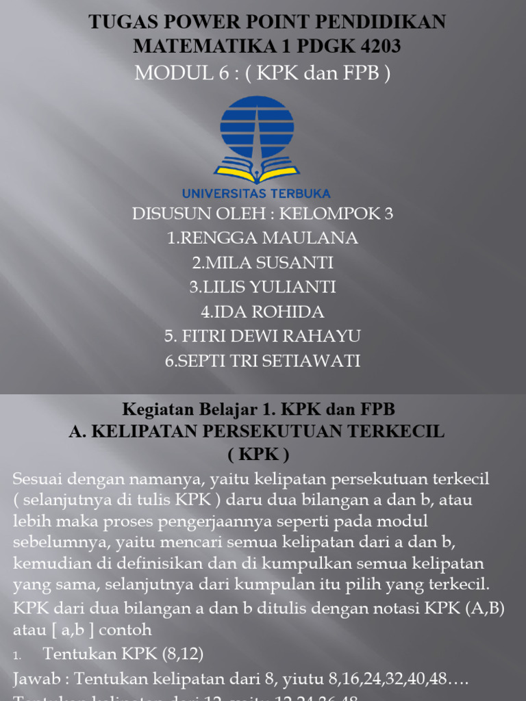 Kpk Dan Fpb Dalam Matematika 1 Pdf