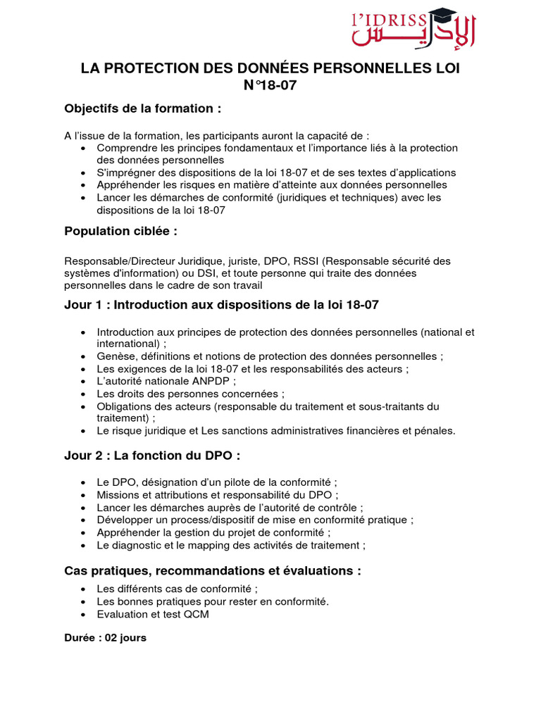 LA PROTECTION DES DONNÉES PERSONNELLES LOI N°18-07 | PDF