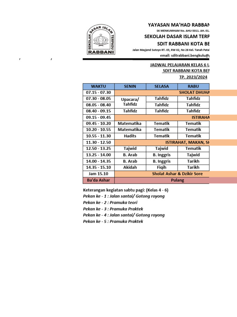 JADWAL PELAJARAN | PDF