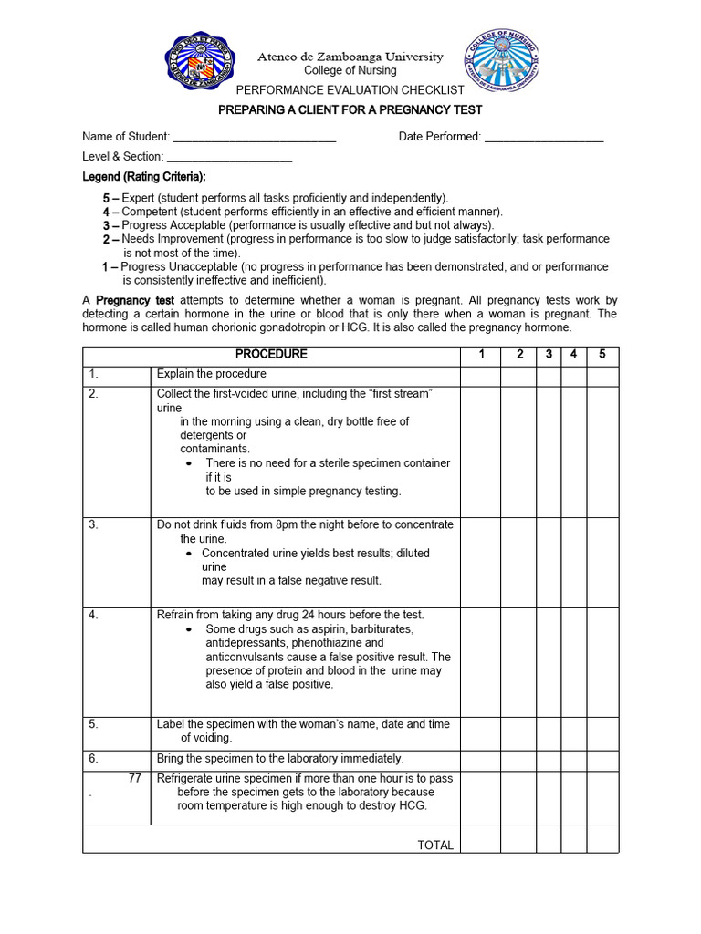 Pregnancy Test Preparation Checklist | PDF