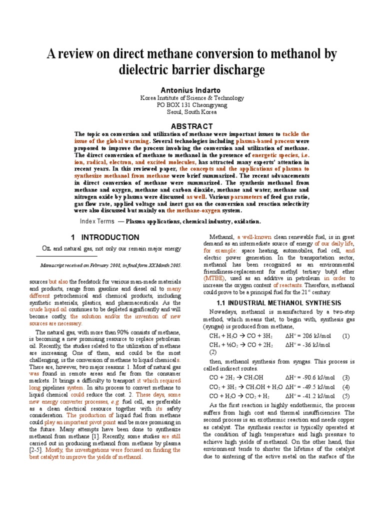 Direct Methane to Methanol via Plasma | PDF | Methane | Methanol