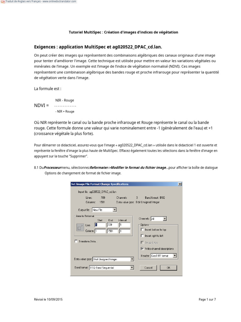 Création d'images NDVI avec MultiSpec | PDF | Fichier informatique ...