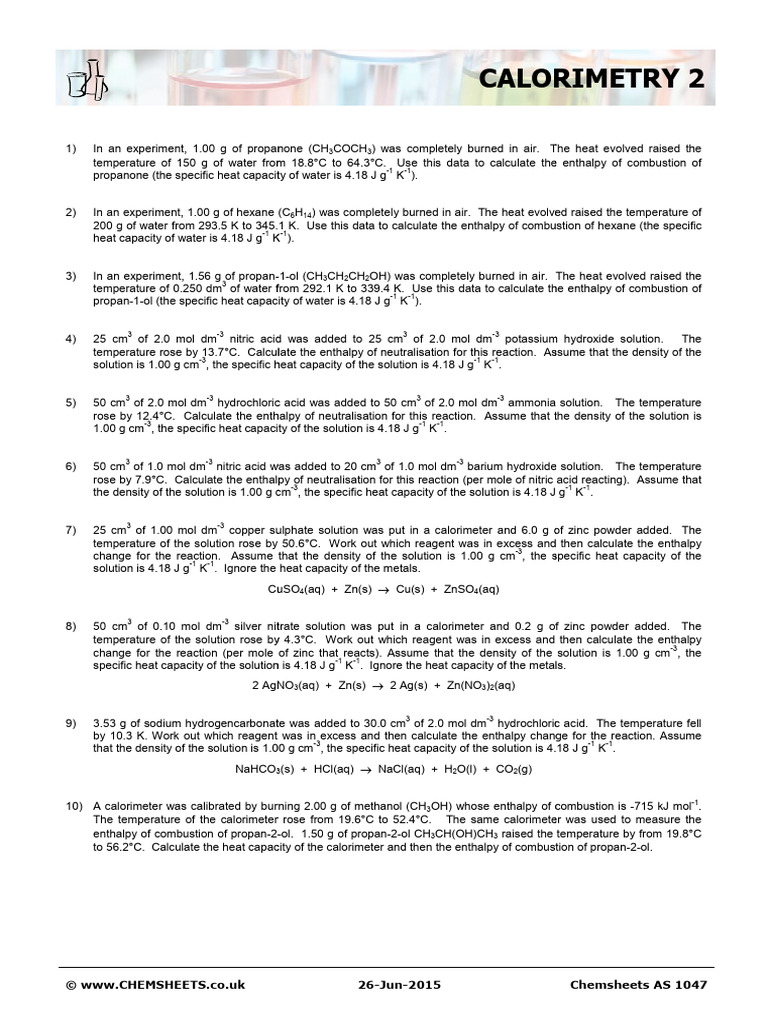 Chemsheets As 1047 Calorimetry 2 PDF Heat Capacity Heat