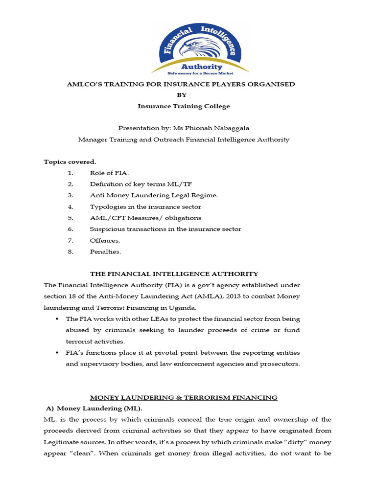 ITC - TRAINING PRESENTATION On AML CFT 1st Sept | PDF | Money ...