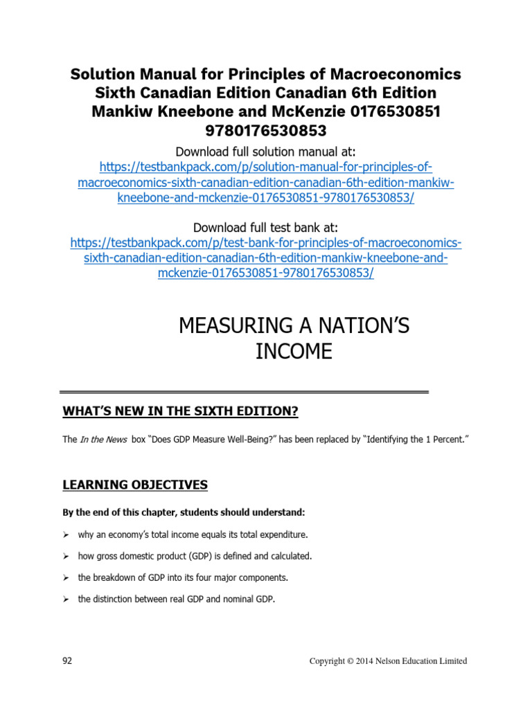 Principles of Macroeconomics Sixth Canadian Edition Canadian 6th Edition Mankiw Solutions Manual ...
