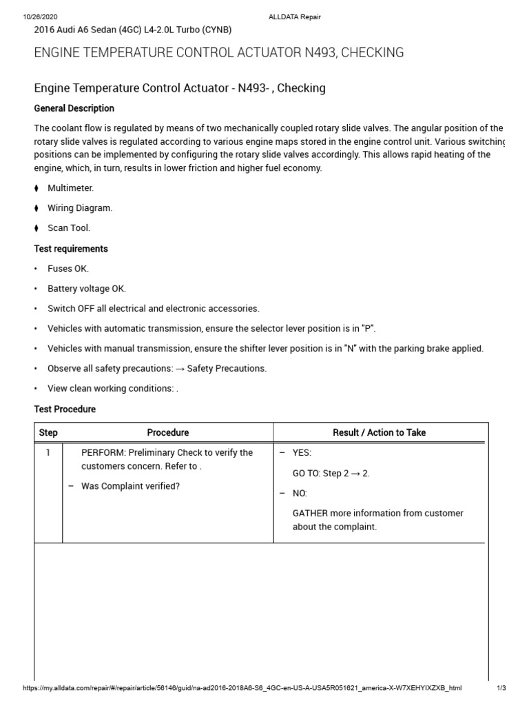 Engine Temperature Control Actuator N493, Checking PDF