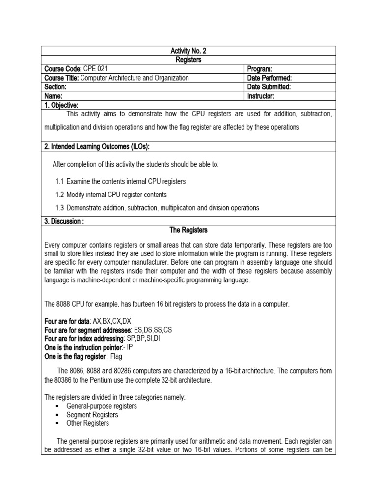 CPU Registers and Arithmetic Operations | PDF | Teaching Methods ...
