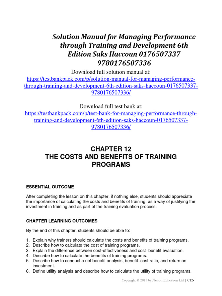 Managing Performance Through Training and Development 6th Edition Saks ...