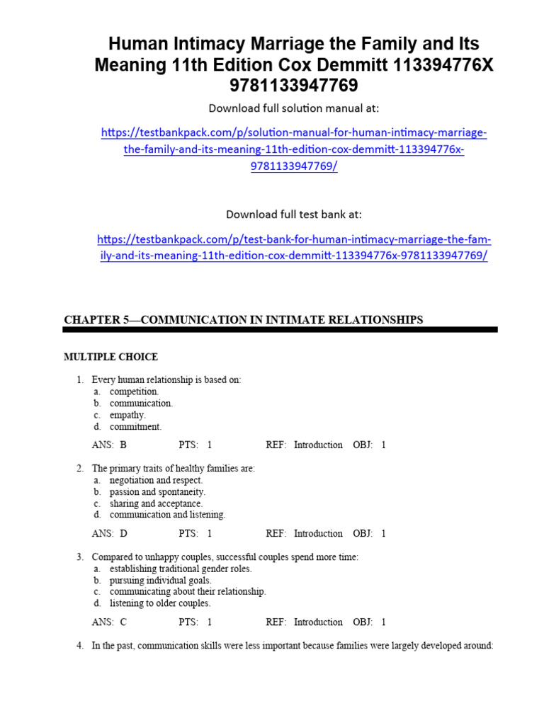 Human Intimacy Marriage The Family and Its Meaning 11th Edition Cox ...
