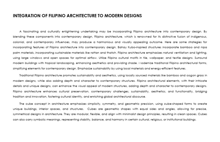 Integration Of Filipino Architecture To Modern Designs Pdf
