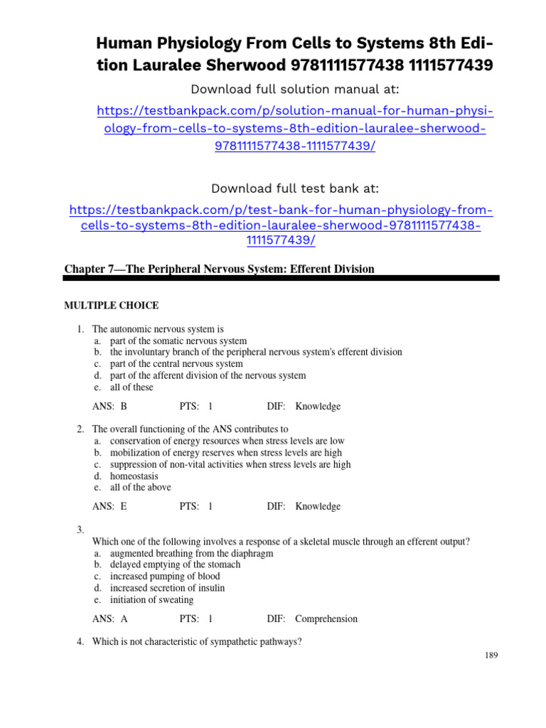 Human Physiology Solution Manual 8th Ed. | PDF
