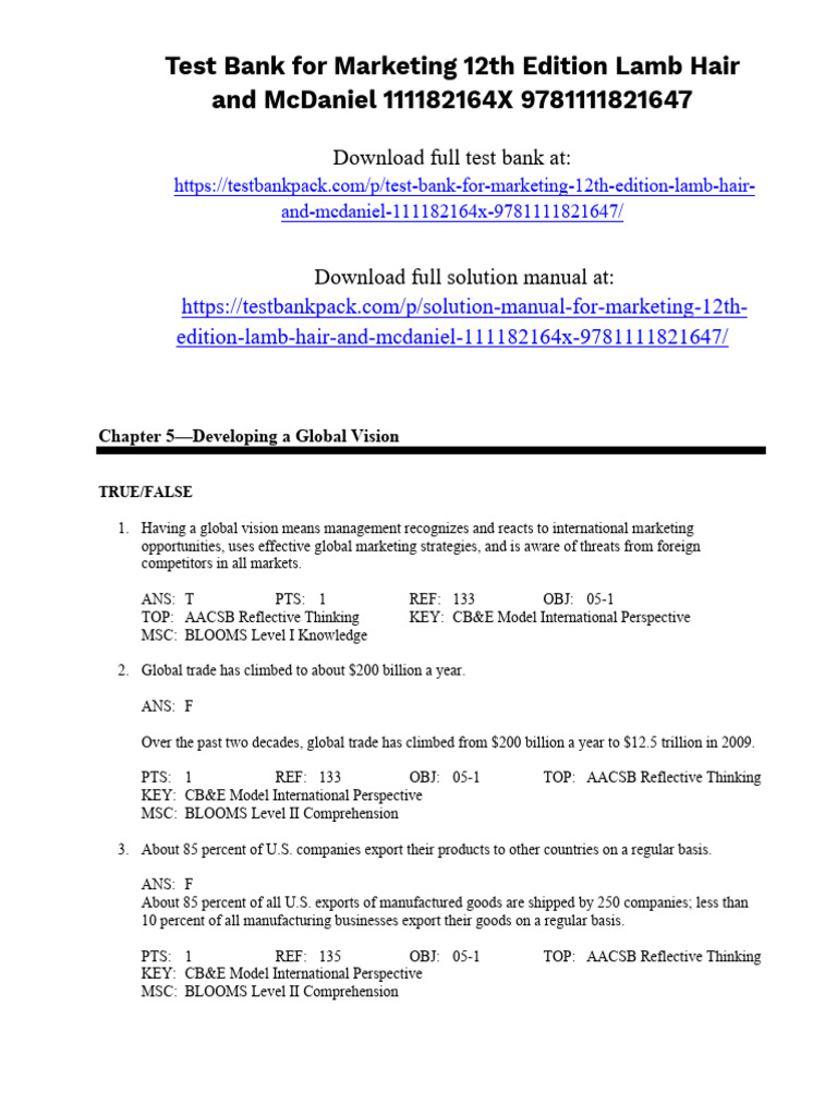 Marketing 12th Edition Lamb Test Bank 1 | PDF | North American Free ...