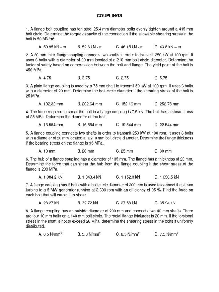 Coupling Problems PDF Stress (Mechanics) Mechanical Engineering