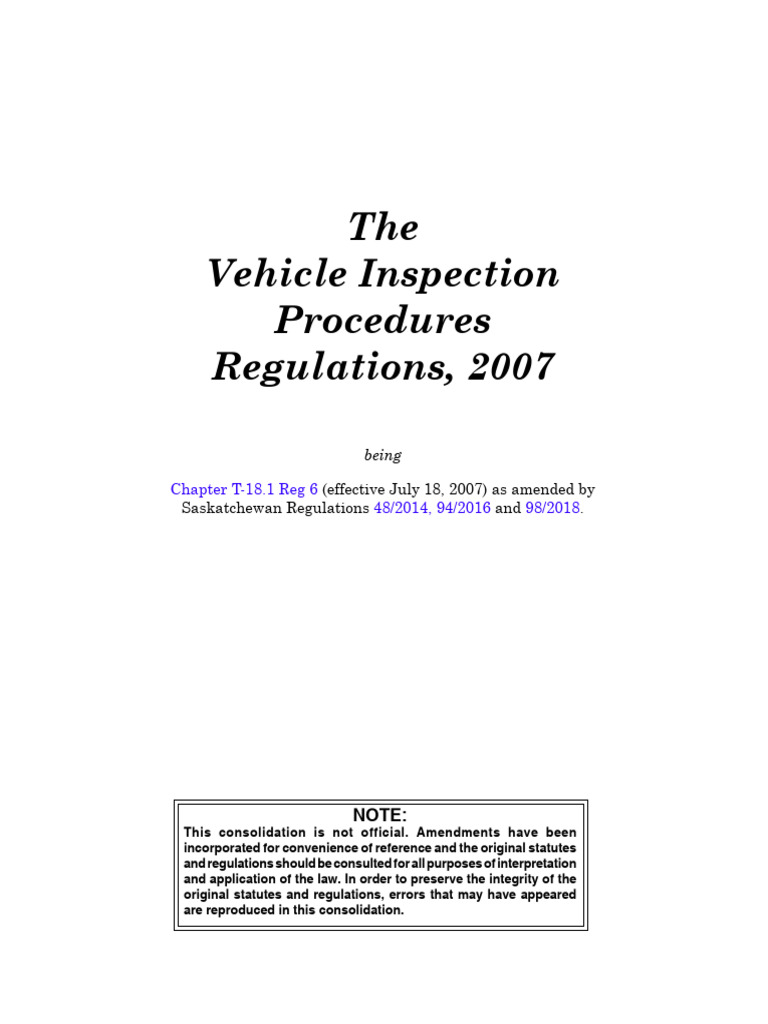 Vehicle Inspection Procedures 2007 | PDF