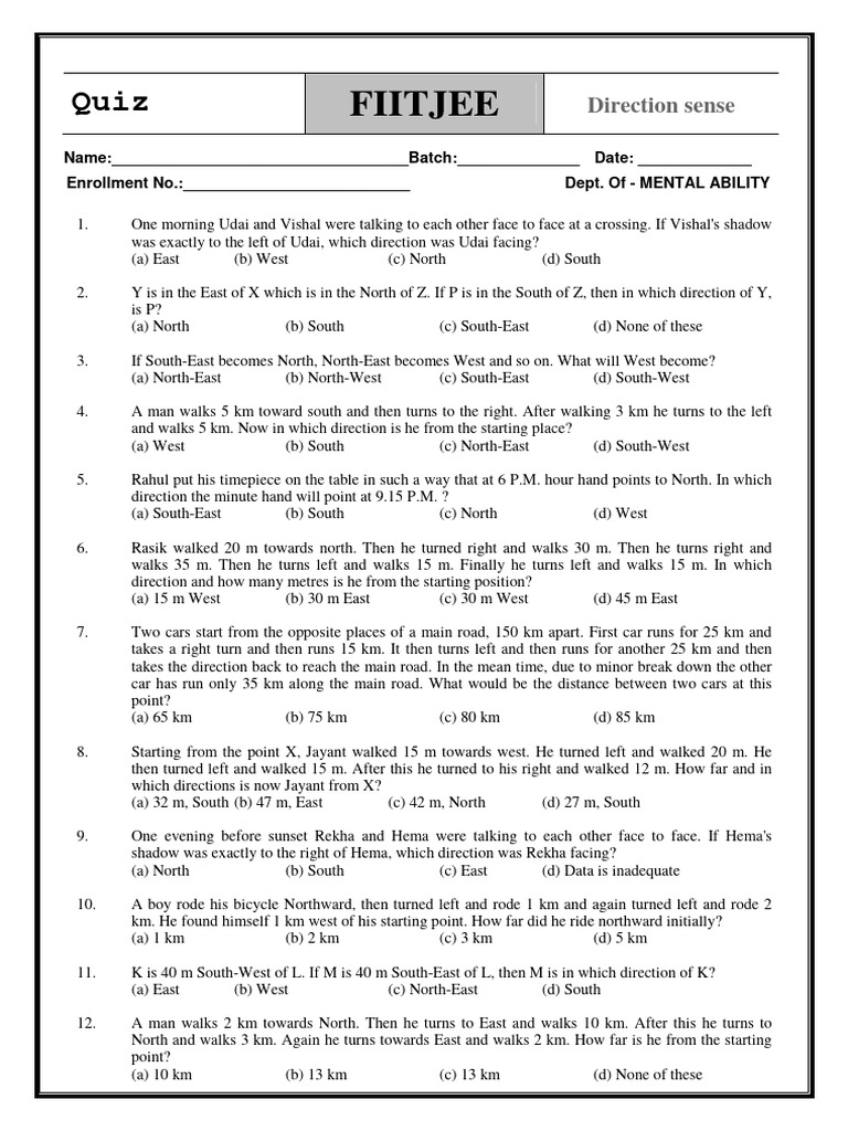 QUIZ Direction Sense | PDF