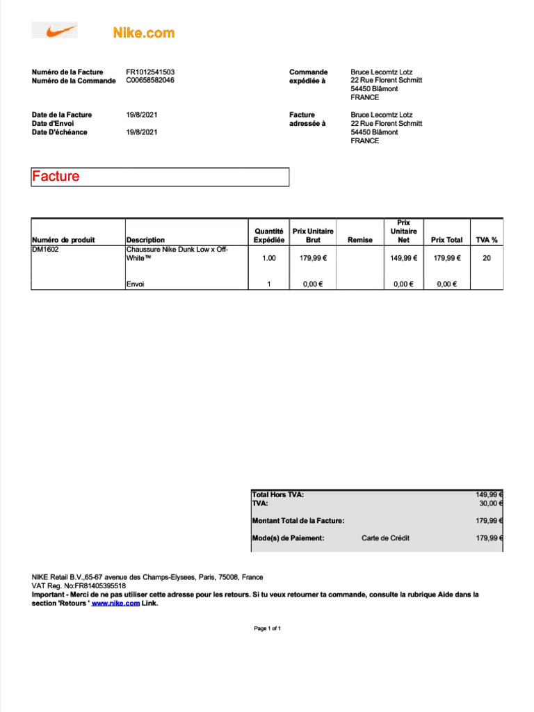 PDF Facture Nike Compress | PDF