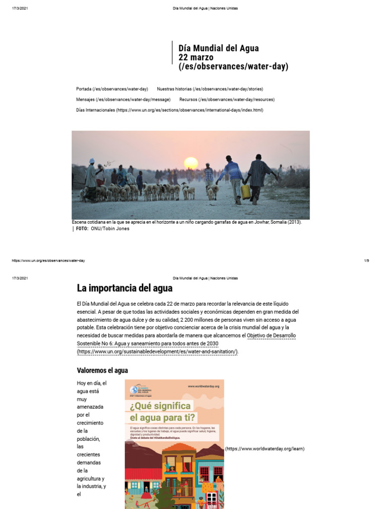 Día Mundial del Agua: 22 de marzo | PDF | Agua | Naciones Unidas