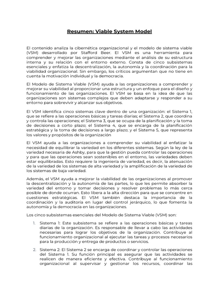 Resumen - Viable System Model | PDF