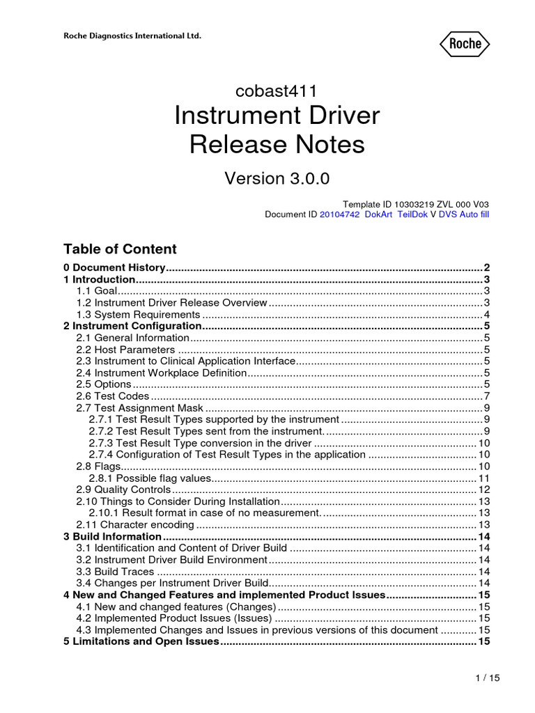 cobas t411 Instrument Driver Release Notes | PDF