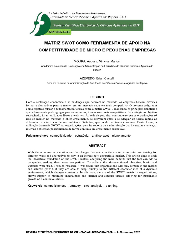 Matriz SWOT e Competitividade em PME | PDF | Negócios | Finanças e ...
