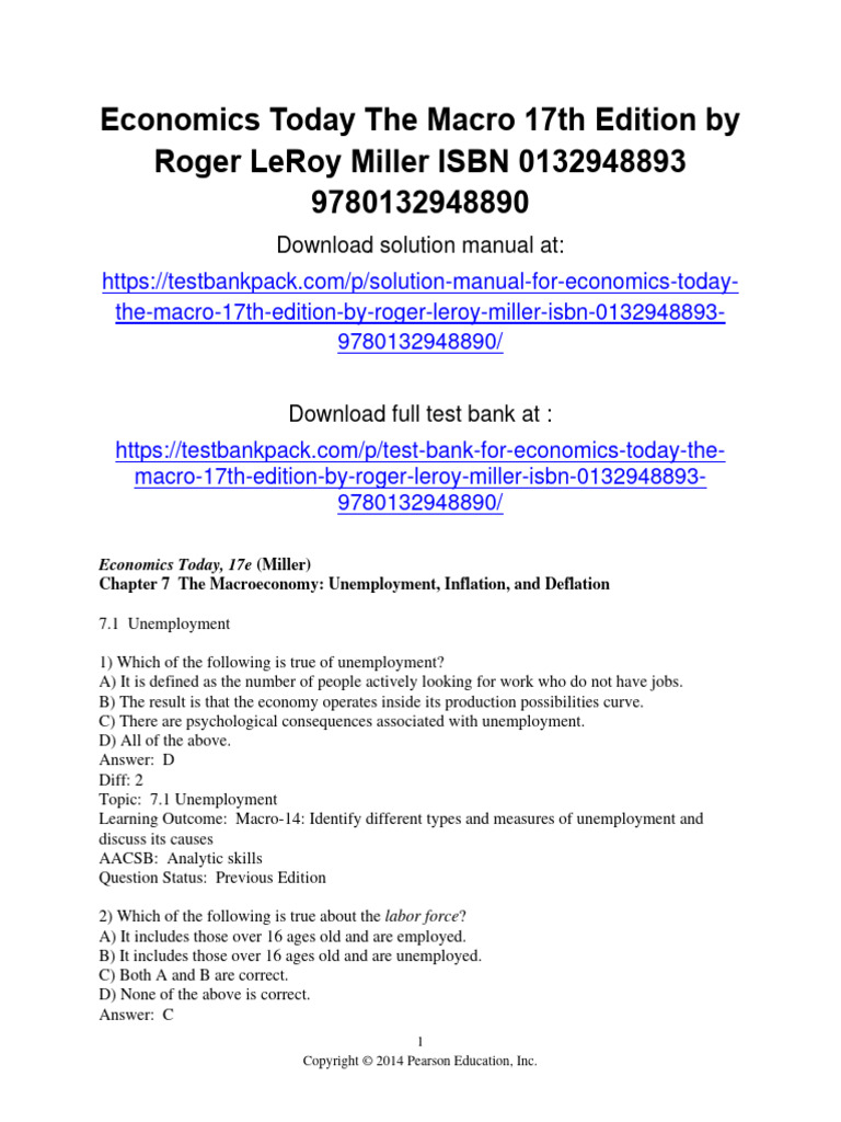 Economics Today The Macro 17th Edition Roger LeRoy Miller Test Bank 1 | PDF