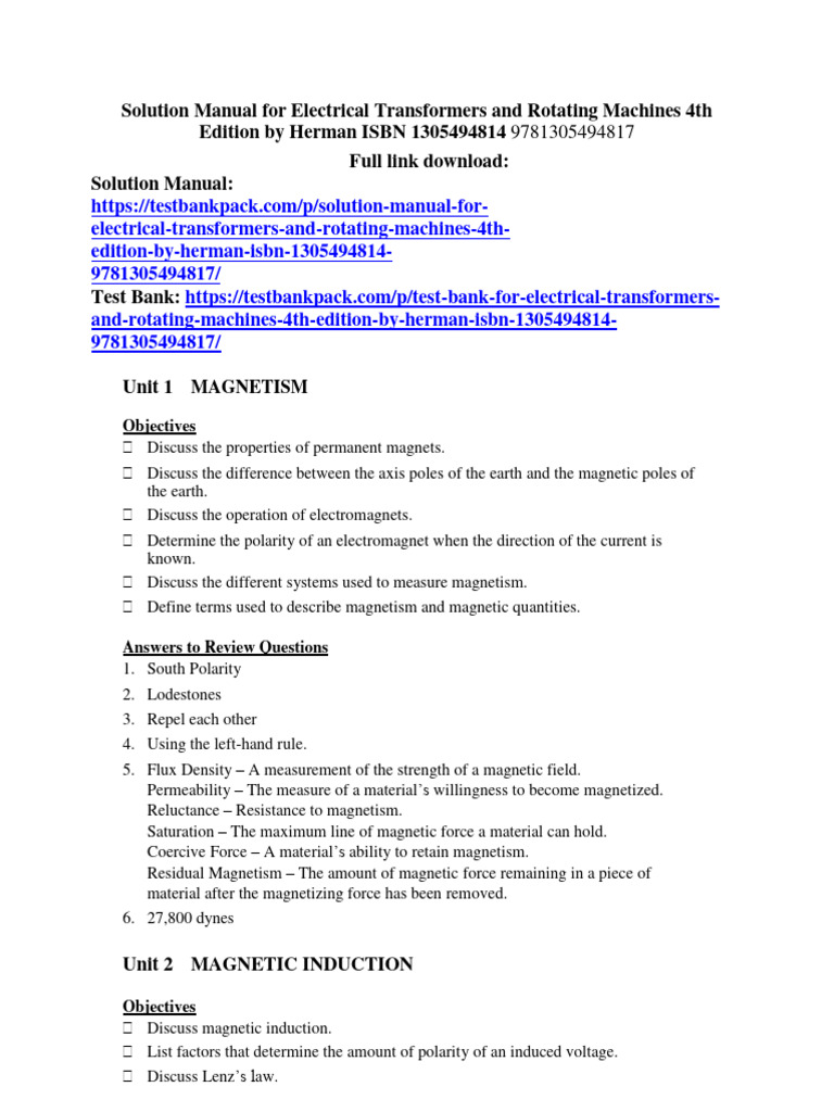 Solution Manual For Electrical Transformers and Rotating Machines 4th ...