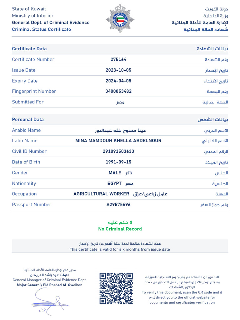 Criminal Status Certificate PDF