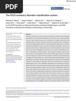 Intl J Gynecology   Obste - 2022 - Munro - The FIGO ovulatory disorders classification system