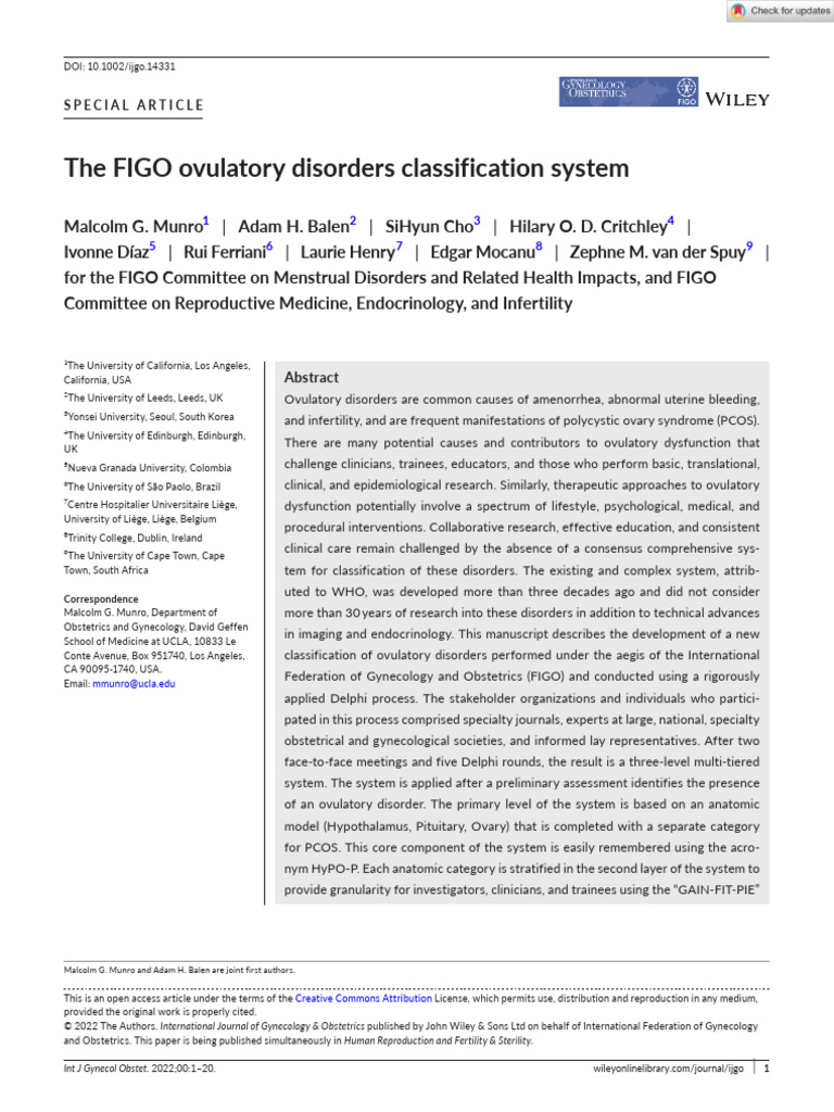 FIGO Classification of Ovulatory Disorders | PDF | Menstrual Cycle ...