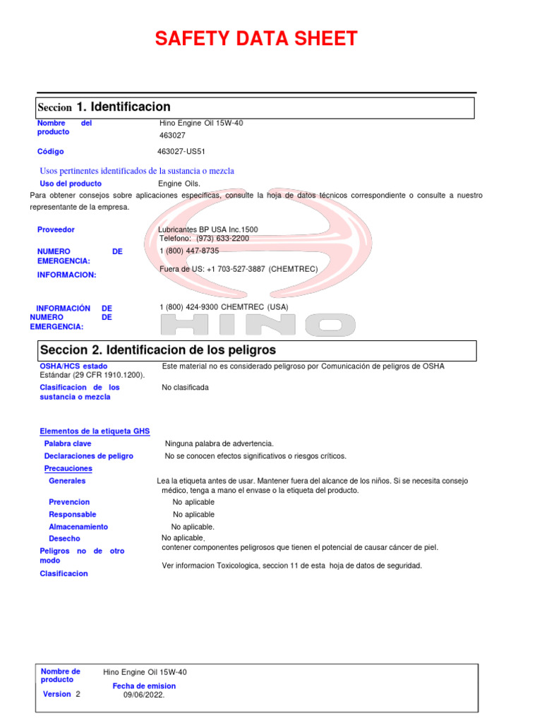 MSDS Engine Oil Sae 15W40 PDF
