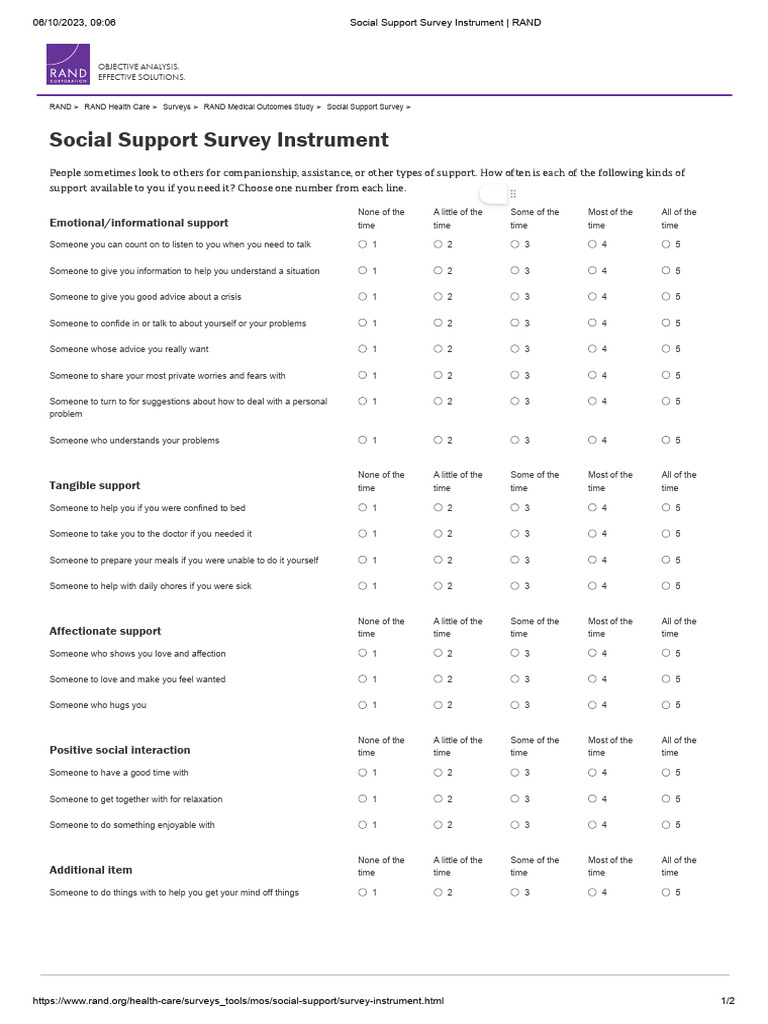 Social Support Survey Instrument RAND PDF