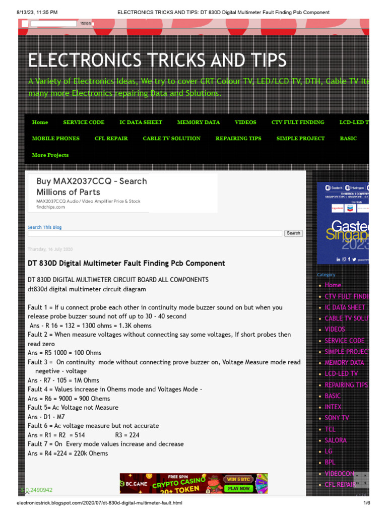 ELECTRONICS TRICKS and TIPS DT 830D Digital Multimeter Fault Finding