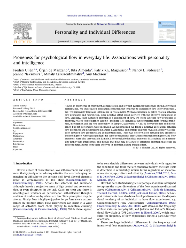 Flow Proneness and Personality Traits | PDF | Flow (Psychology) | Cognition