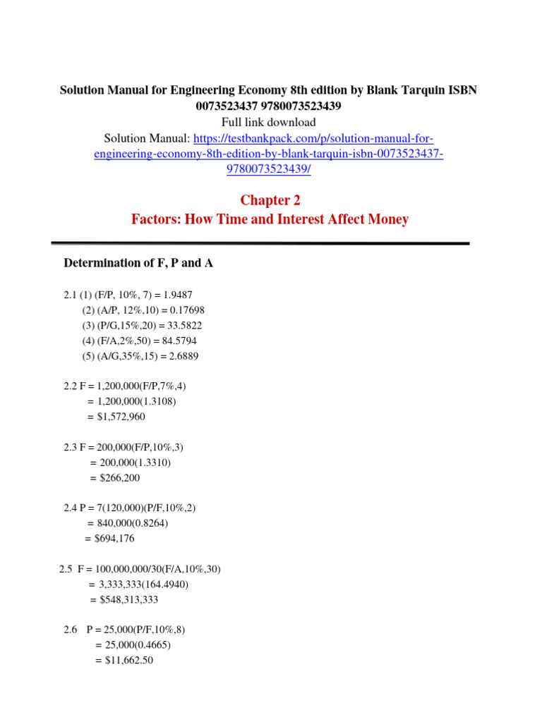 Solution Manual For Engineering Economy 8th Edition by Blank Tarquin ...