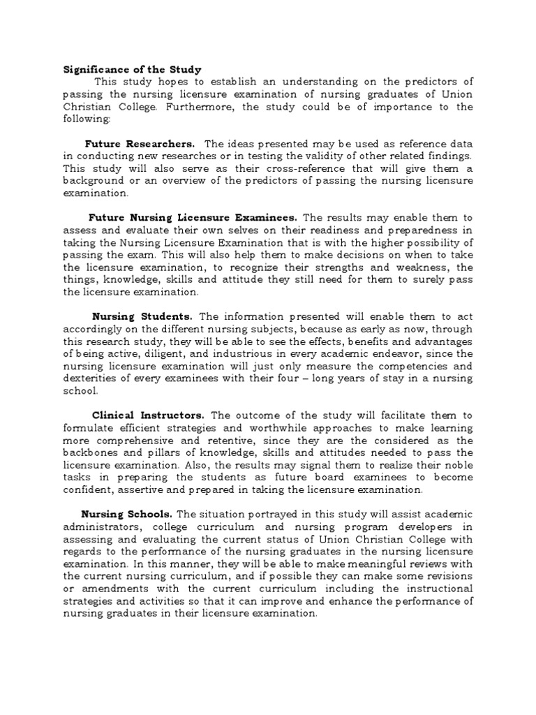 Significance Of The Study Predictors Pdf Test Assessment Nursing