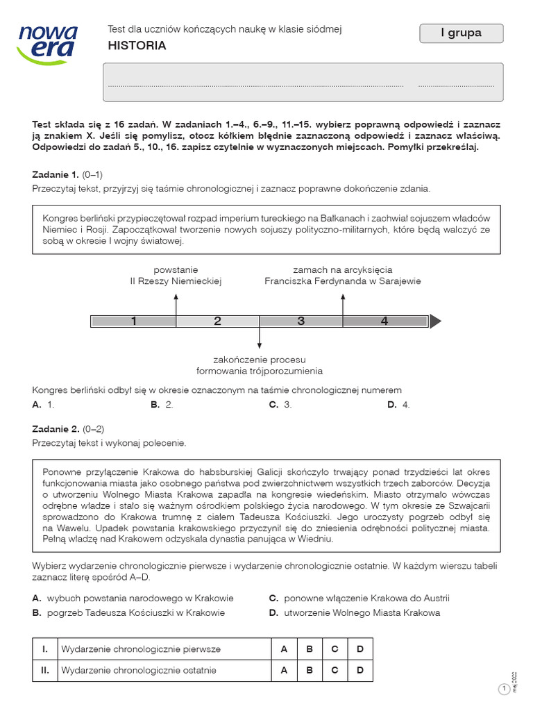 Test Z Historii Kl 7 Dział 1 Test Z Historii Klasa VII | PDF