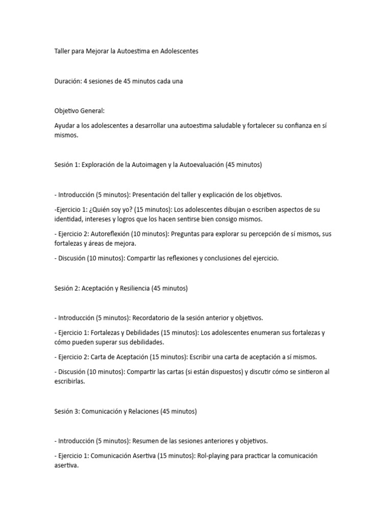 Taller de Autoestima para Adolescentes | PDF