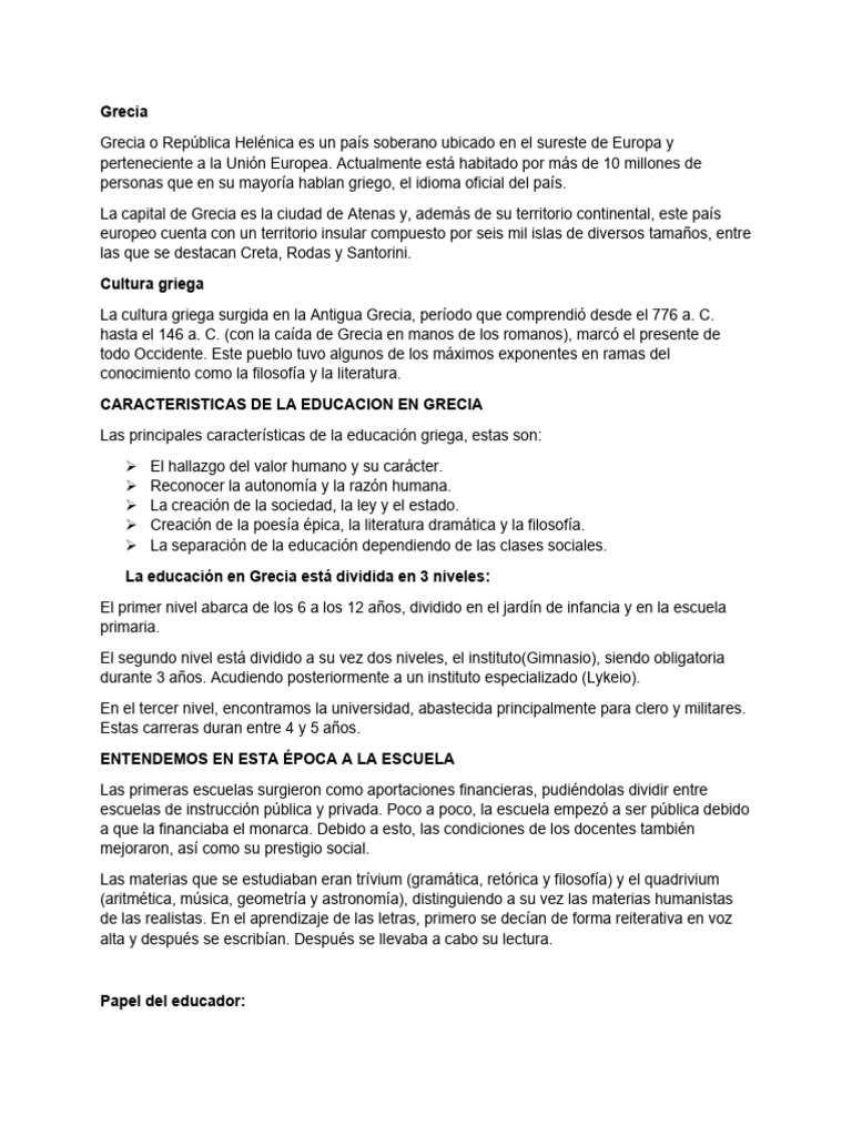 Características de la educación en Grecia | PDF | Grecia | Antigua Grecia