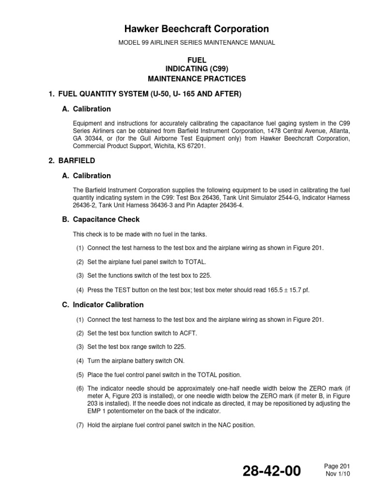 C99 Airliner Fuel Quantity Calibration Guide | PDF