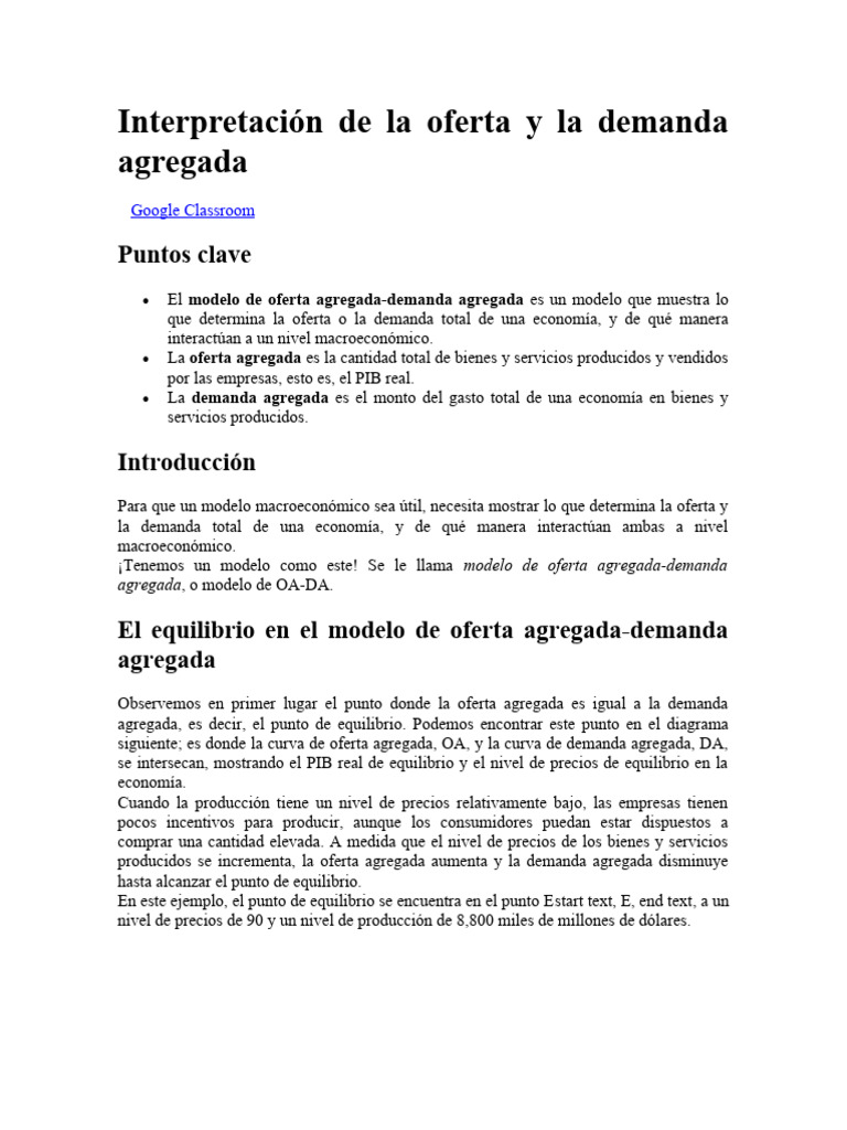 Taller Oferta y Demanda Agregada Económica | PDF | Oferta y demanda ...