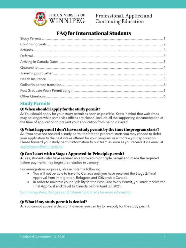 FAQ Travel Study Permits | PDF