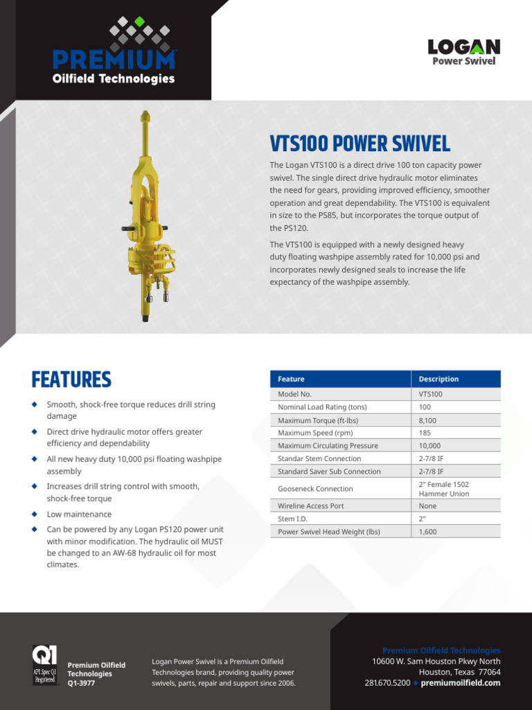 VTS100 Power Swivel Overview | PDF