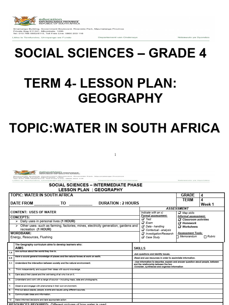 Term 4 grade 4 geography ss lesson plans pdf lesson plan geography