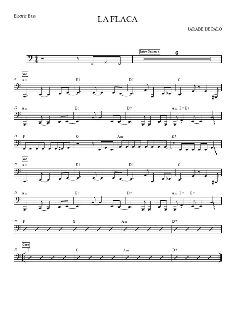 La Flaca Bass Cover , La flaca cover en bajo- Tabs – QRBENE