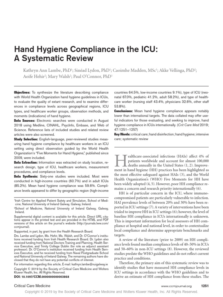 Hand Hygiene Compliance in The ICU PDF