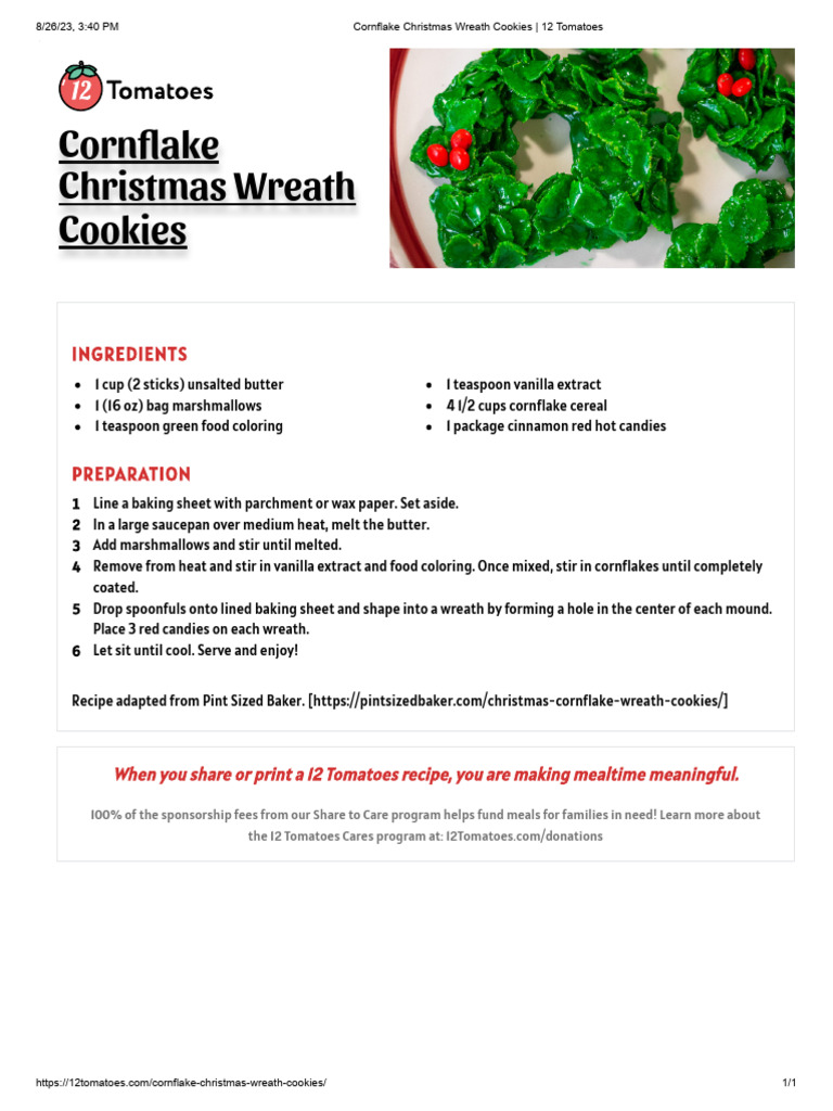 Cornflake Christmas Wreath Cookies Recipe | PDF