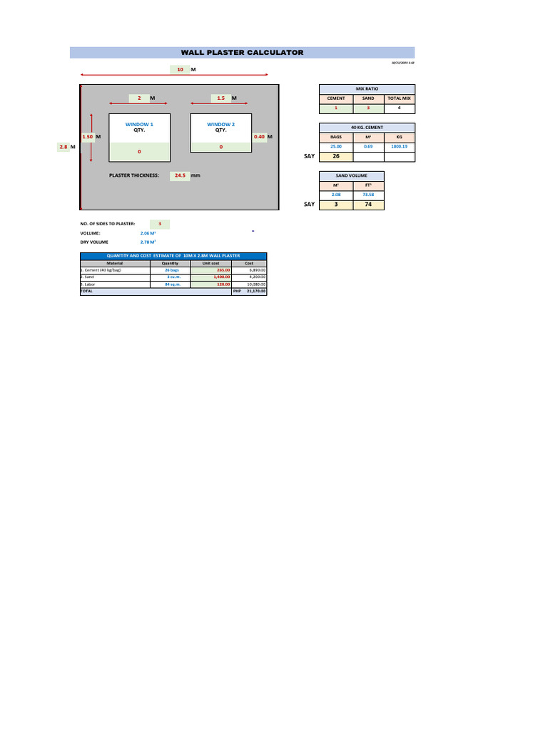 Wall Plaster Estimate PDF