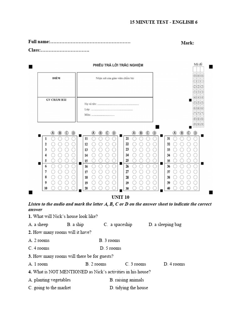 English 6 Unit 10 Test Questions | PDF